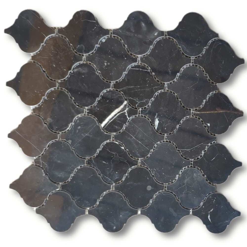N892XP Nero Marquina Black Marble Arabesque Baroque Lantern Tile Polished