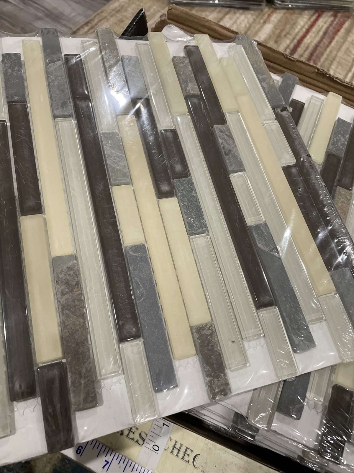 10PC Jeffrey Court Slate Beach TexturEd Interlocking Glass Mosaic Wall Tile