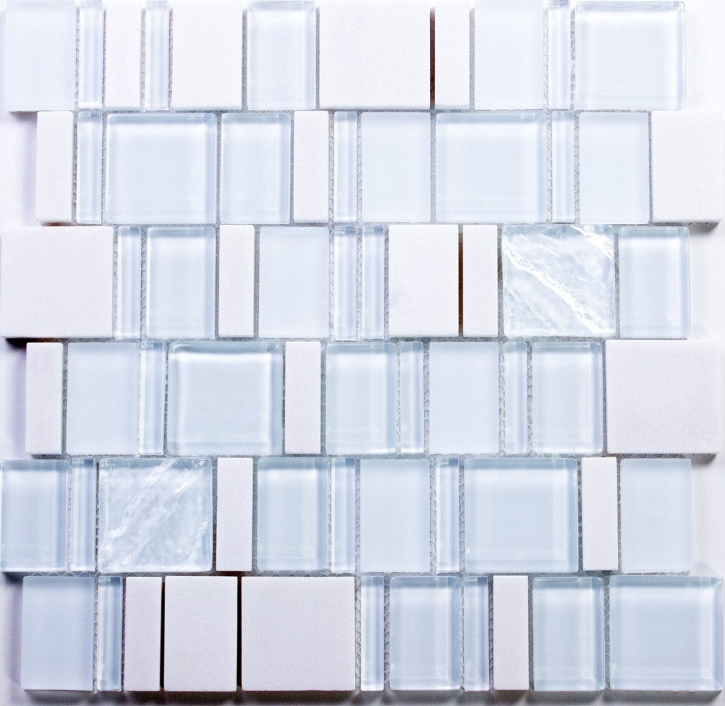 Super White Special Pattern Mosaic Glass and Stone Tile / 22 sq ft