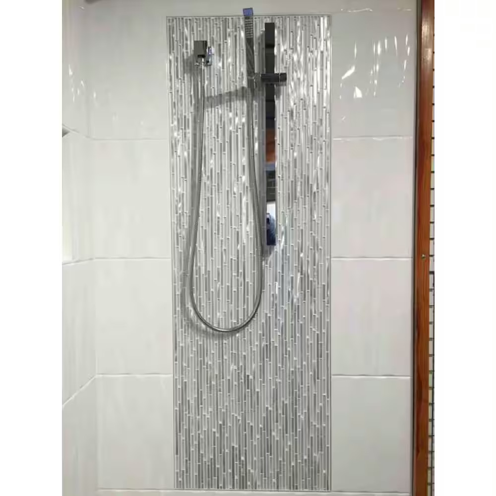 Waterfall Silver White Polished and Honed 11.8 In. X 11.8 In. Linear Glass and M