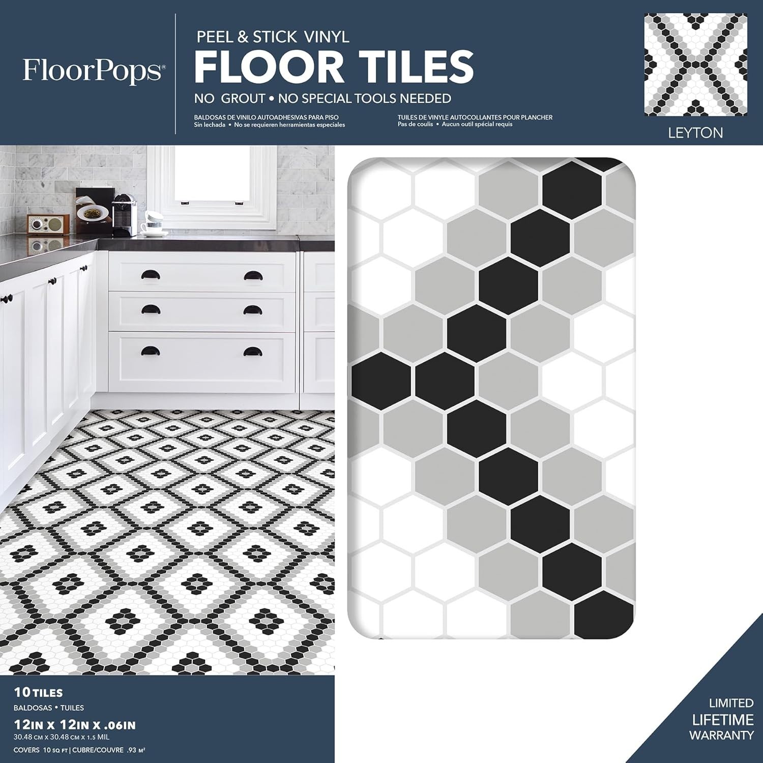 Leyton 12×12 Black Hexagon Peel & Stick Vinyl Tiles – Modern Flooring Solution