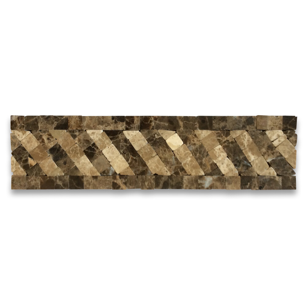 B0089P Marble Mosaic Border Listello Tile Renaissance Emperador 2×7.7 Polish