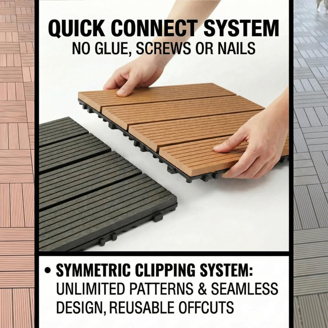 Interlocking Deck Tiles – 1 WPC Tile – Premium Composite Wood Outdoor Flooring T