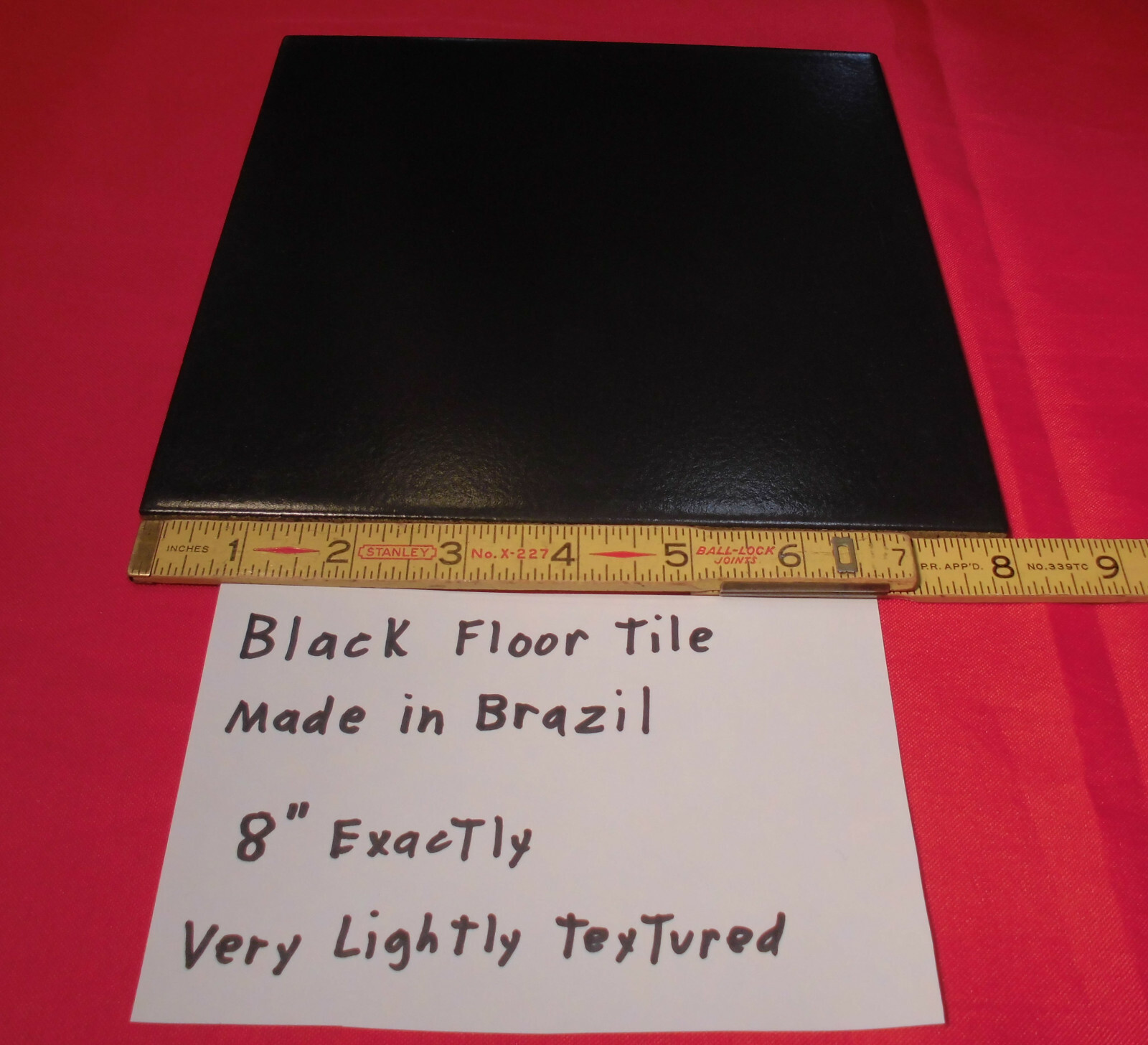 1 pc. *Rich Black* Ceramic / Porcelain Floor Tile 8″ X 8″ Lightly-Textured NEW