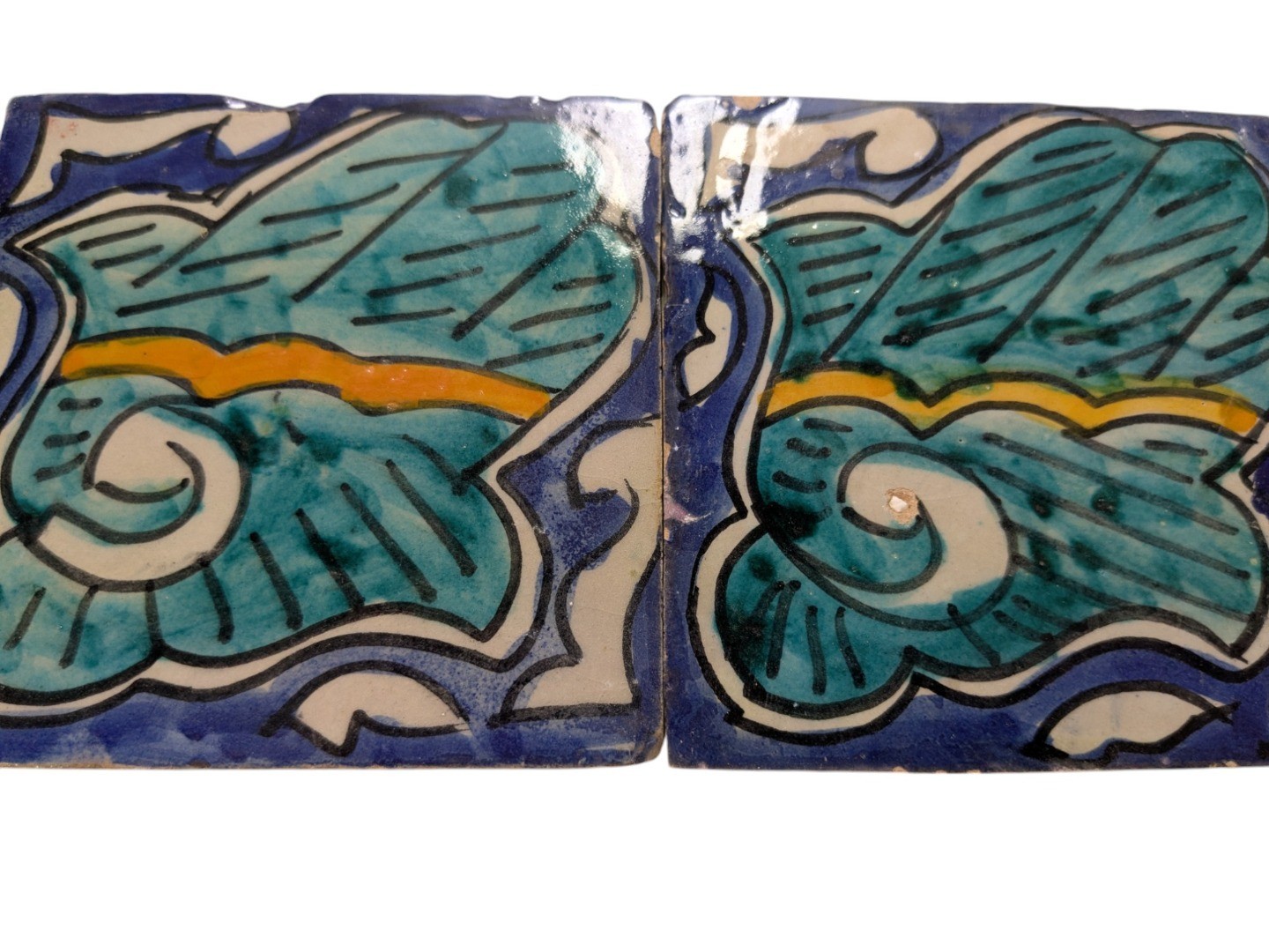 2x Moroccan Zellige Mosaic Tiles Pair Hamsa Design J 10cm/4 Inch