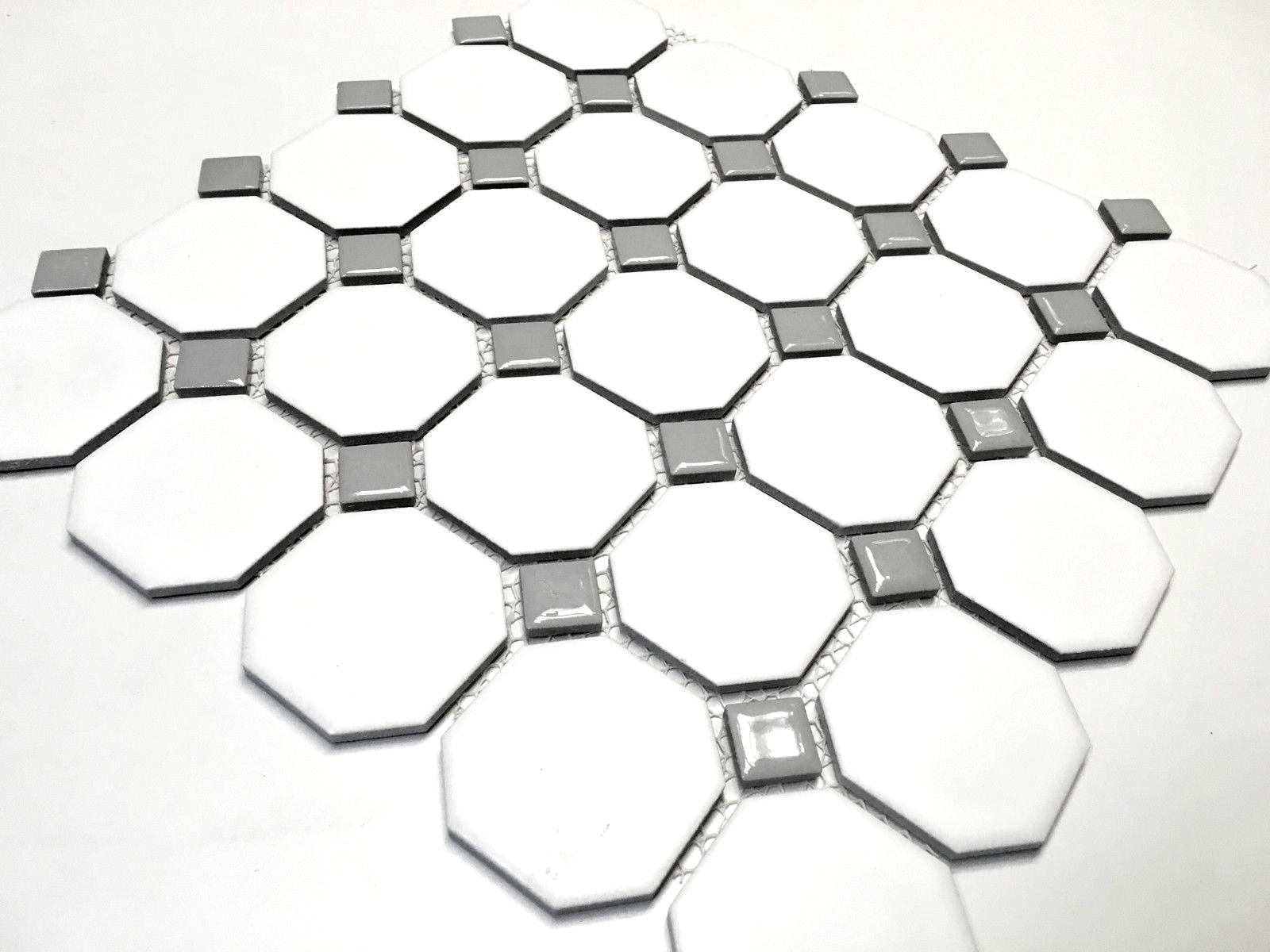 White and Gray Dot Octagon Porcelain Mosaic Floor Wall Backsplash Tile Kitchen