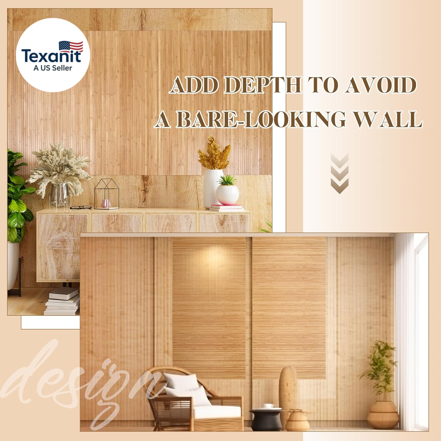 2 Pcs Natural Bamboo Wall Panel for Interior Wall 48”X96” Bamboo Covering Rene