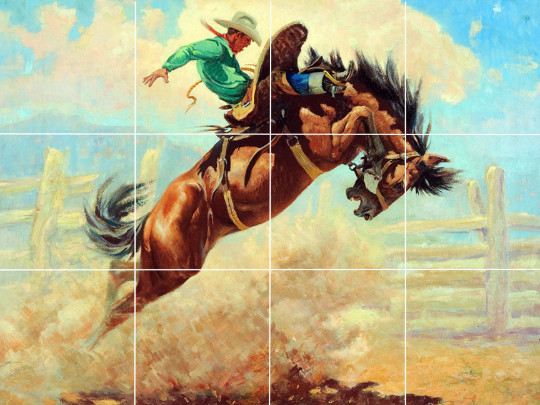 breaking a bronc country western cowboy bronco ceramic tile mural backsplash