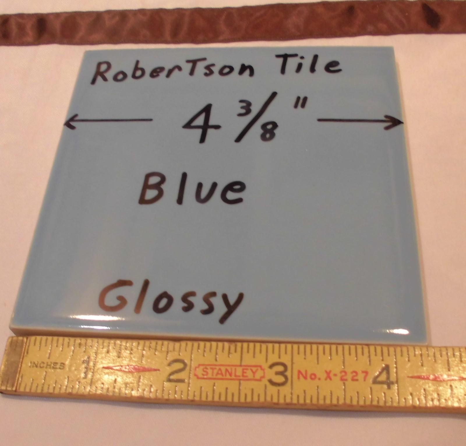 1 pc. Vintage Glossy Ceramic Tile *Blue* 4-5/16″ by Robertson Co. touch of gray