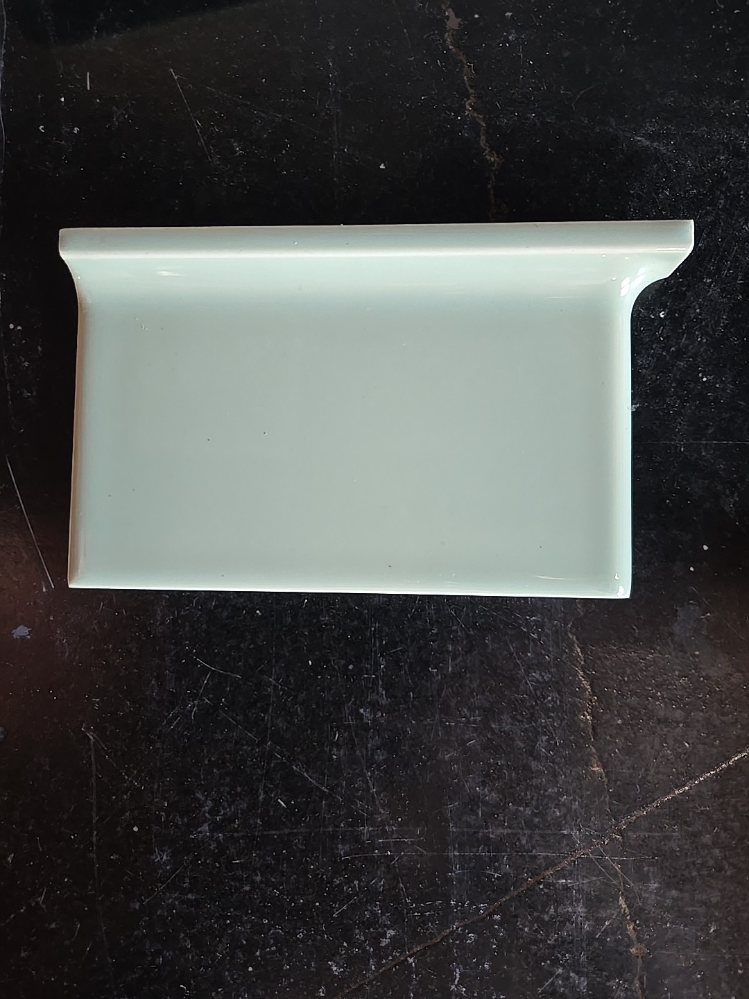 Vtg American Olean 6″ X 3 3/4″ Cove Base Left Corner Light Sage Green NOS Tile