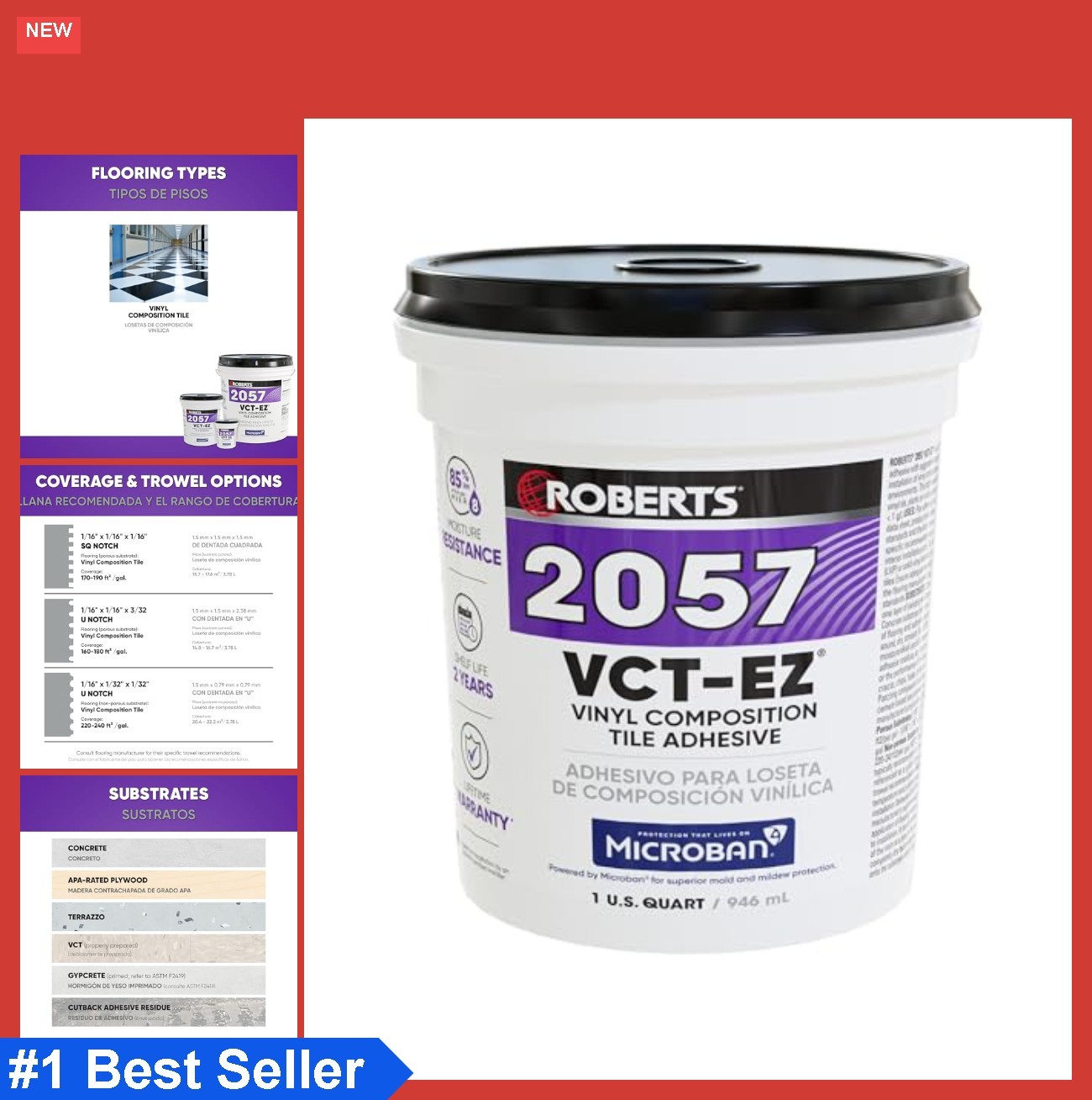 Vinyl Tile Adhesive 1 Quart Solvent Free SBR Latex Quick Dry Indoor Flooring