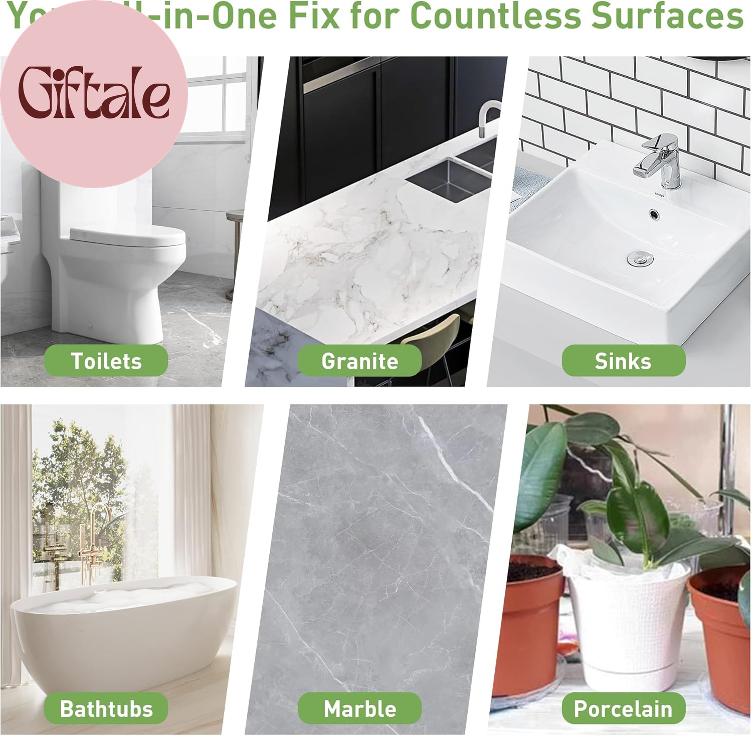 Surface Repair Kit for Tubs, Tiles, Countertops – Fixes Chips, Cracks, Scratches