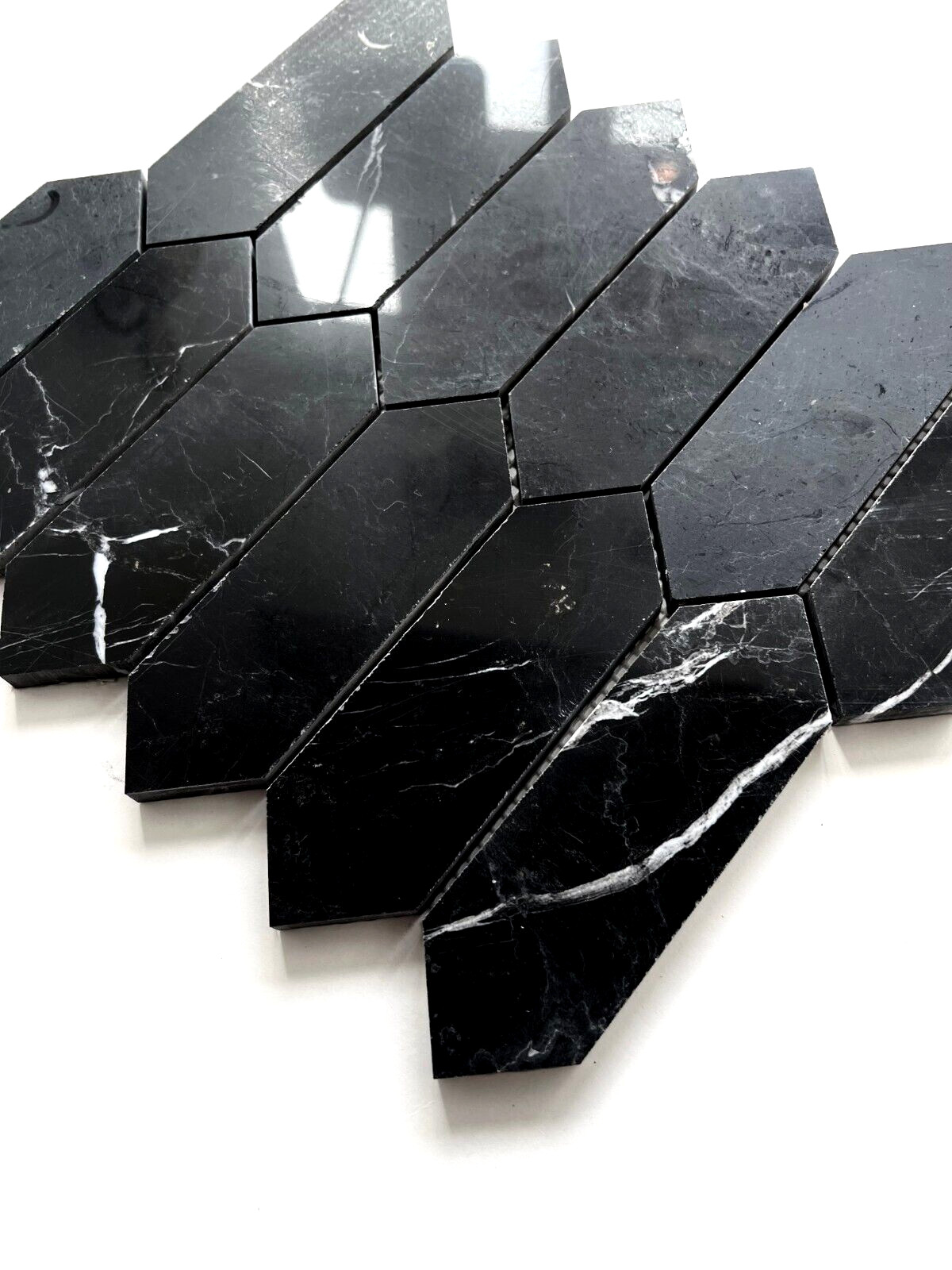 2×6 Black Marble Picket Mosaic Backsplash and Bathroom Kitchen Wall Floor Tile