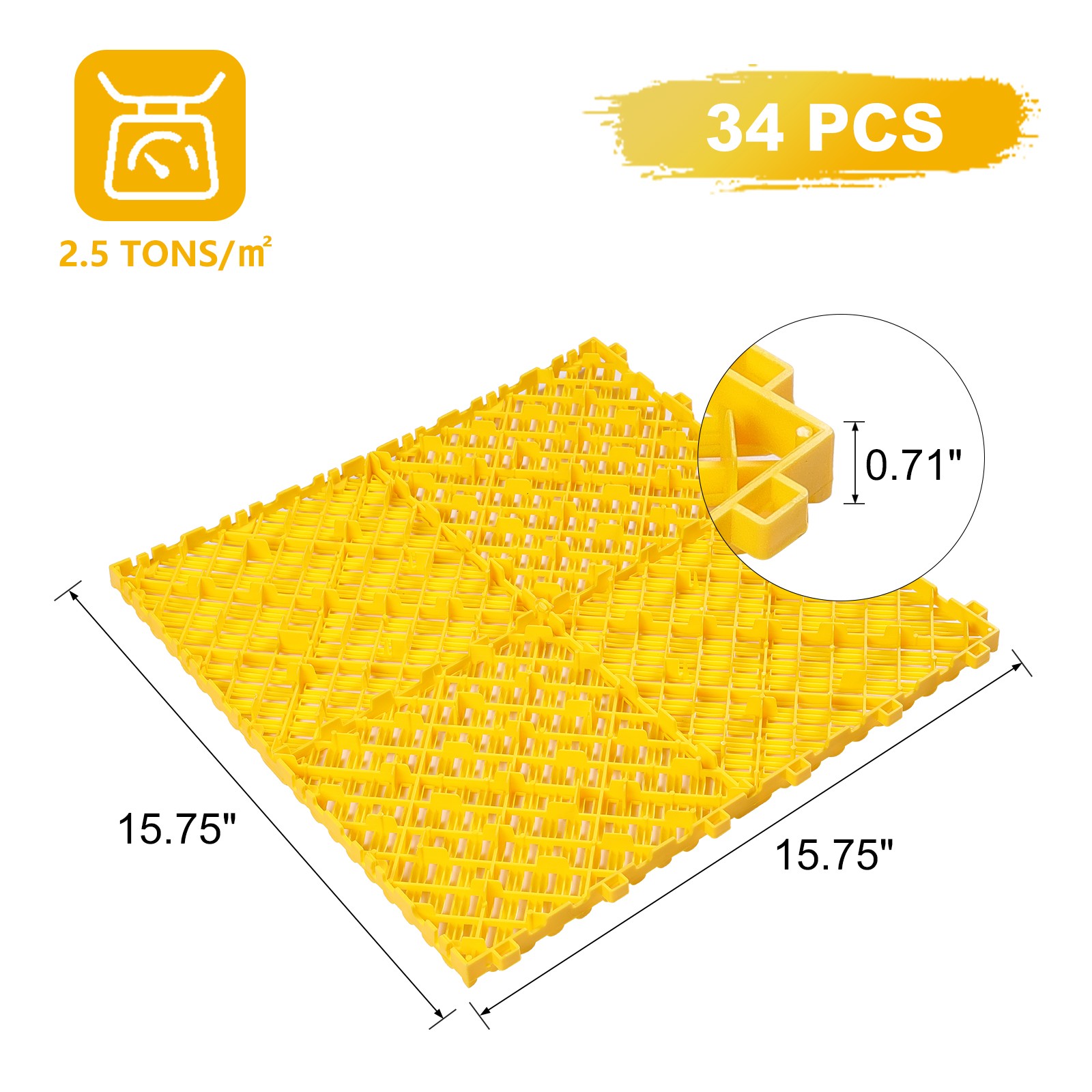 Interlocking Garage Floor Tiles 0.7″ Thick Vented Drainage, 5500 LBS/m² Load