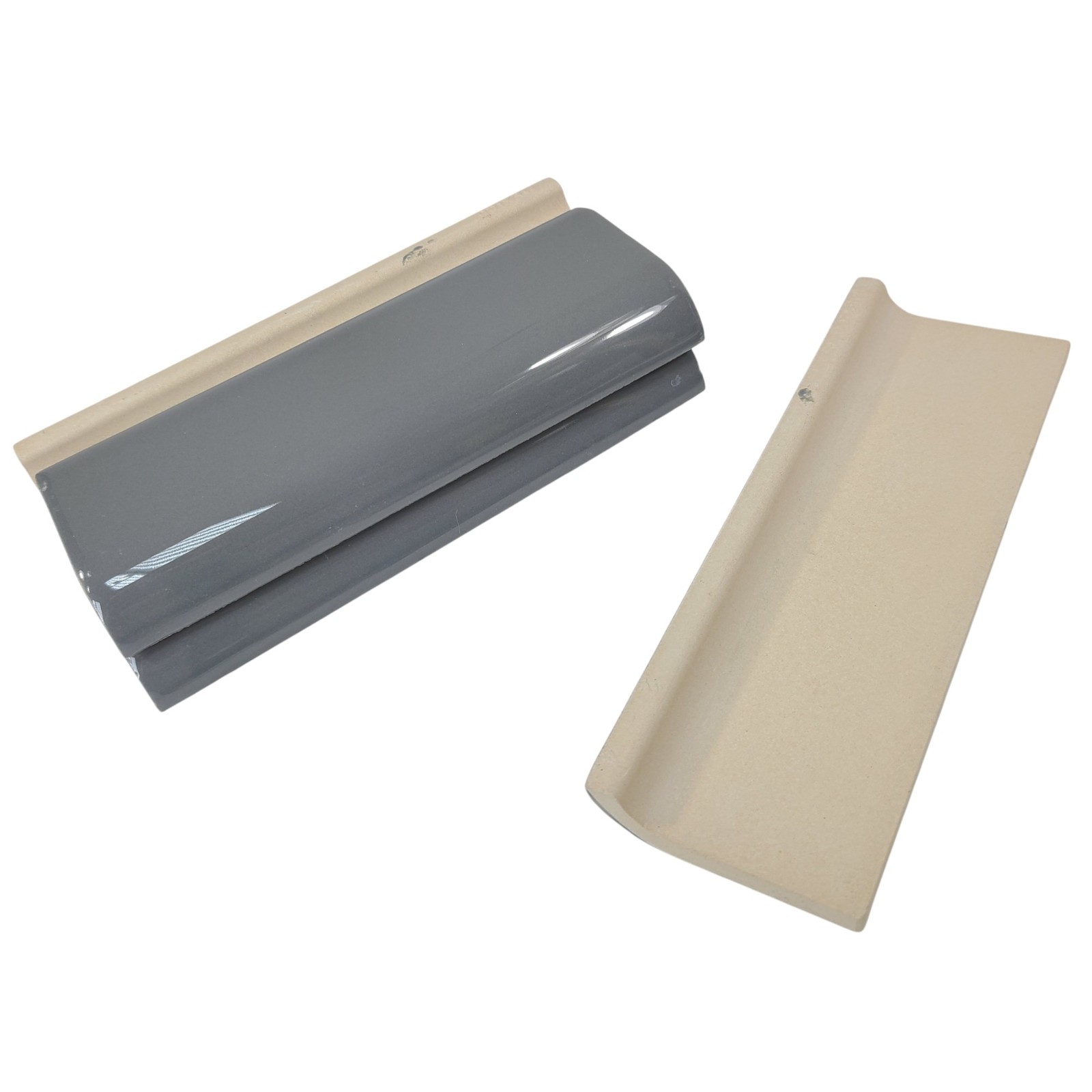 Suede Gray Ceramic Tile Mudcap Subway Trim Mud Cap Grey Mid Century Modern Retro