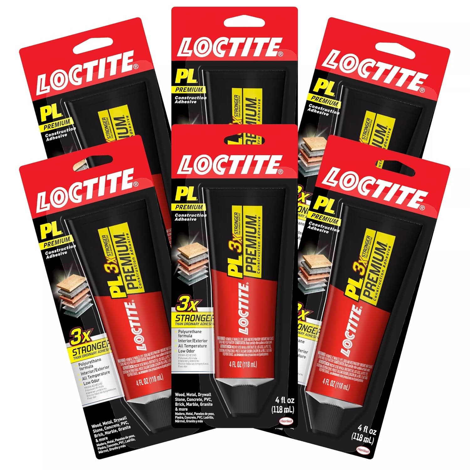 Loctite PL Premium Polyurethane Construction Adhesive, 4 fl oz Squeeze Tube, 6 P