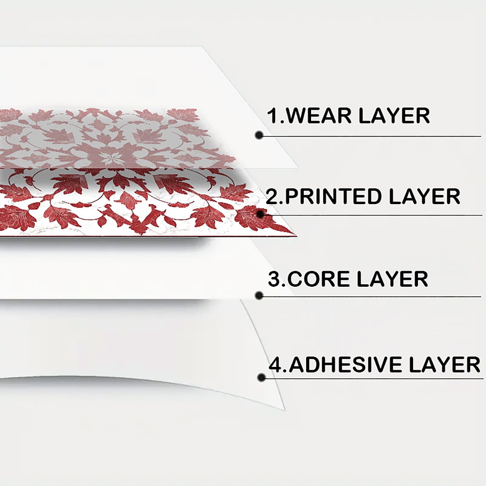 10 PCS Red Leaf Floral Pattern Peel And Stick Vinyl Floor Tiles 11.8×11.8 Inch