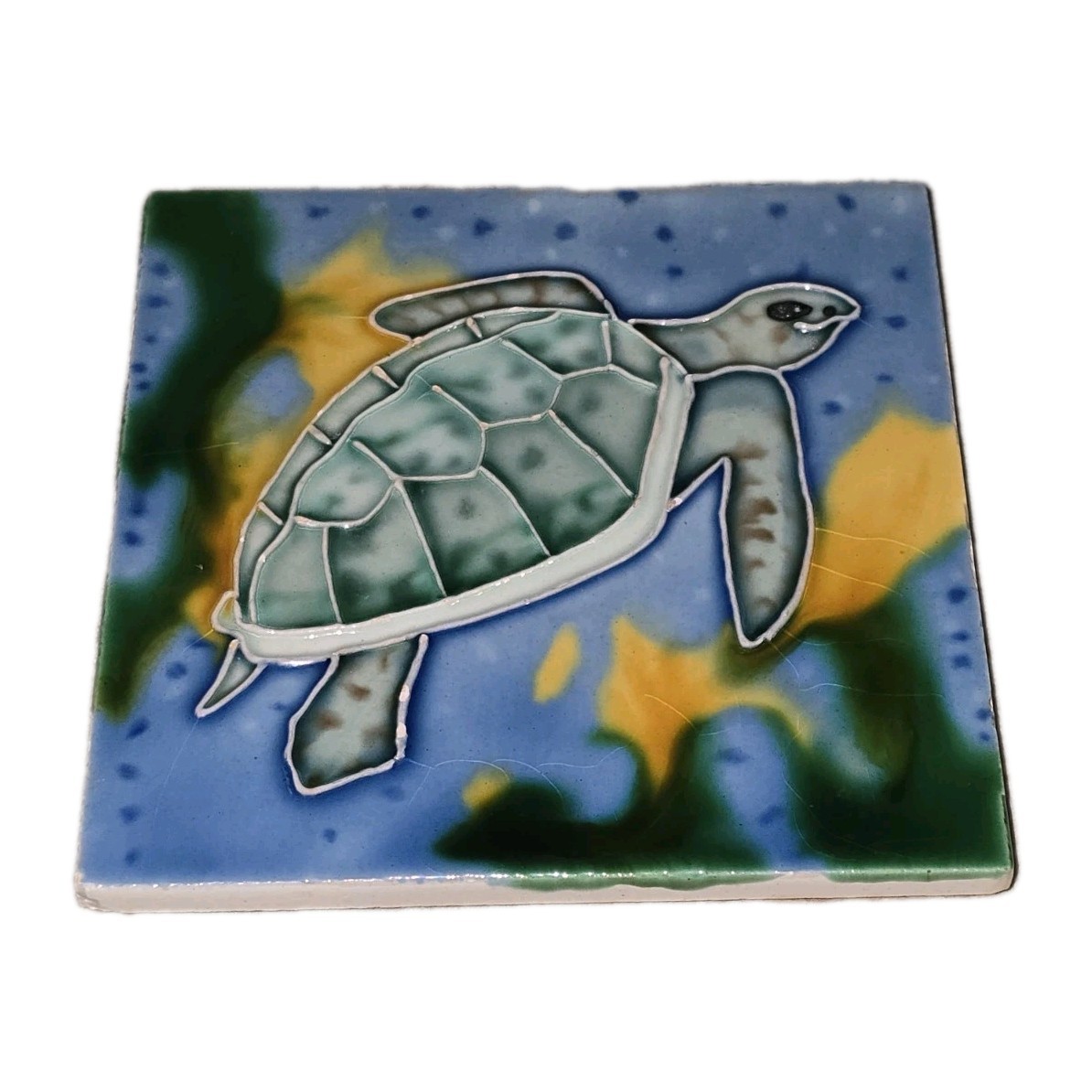 Sea Turtle Ceramic Tile Handpainted Tropical Sealife Beach 4” X 4” Beach