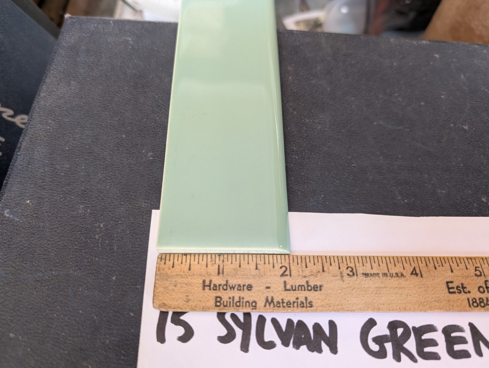 1 piece 2×6″ Ceramic Tile #15 Sylvan Green American Olean Tile Bullnose S4269