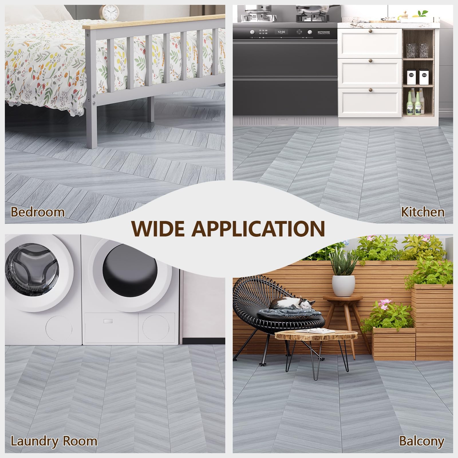 Peel and Stick Floor Tile, 10-Pack 12″ x 12″ Herringbone Wood Look Waterproof…