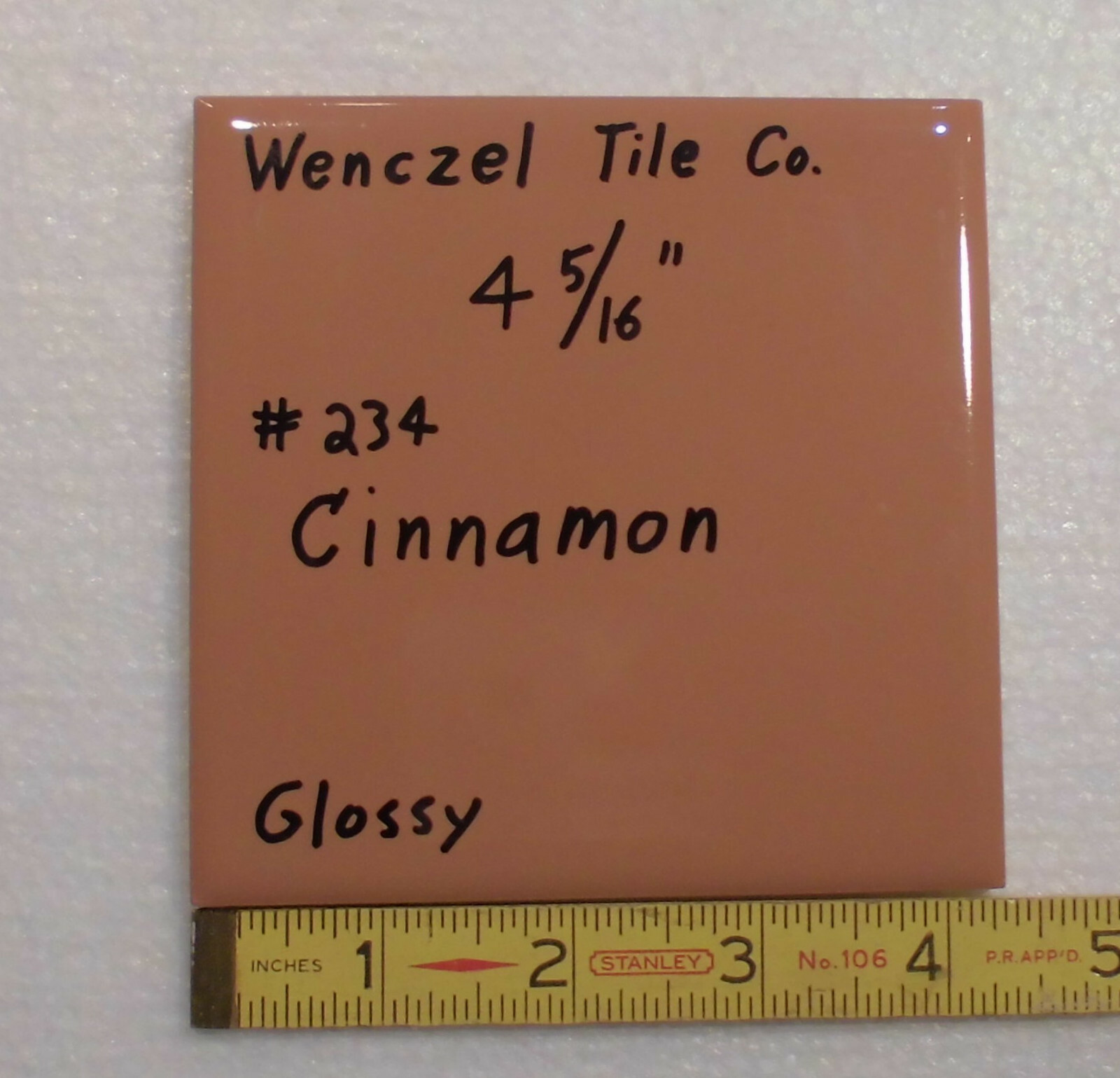 1 pc. Cinnamon – Light Brown: Glossy Ceramic Tile: Wenczel Co. 4-5/16″ NEW