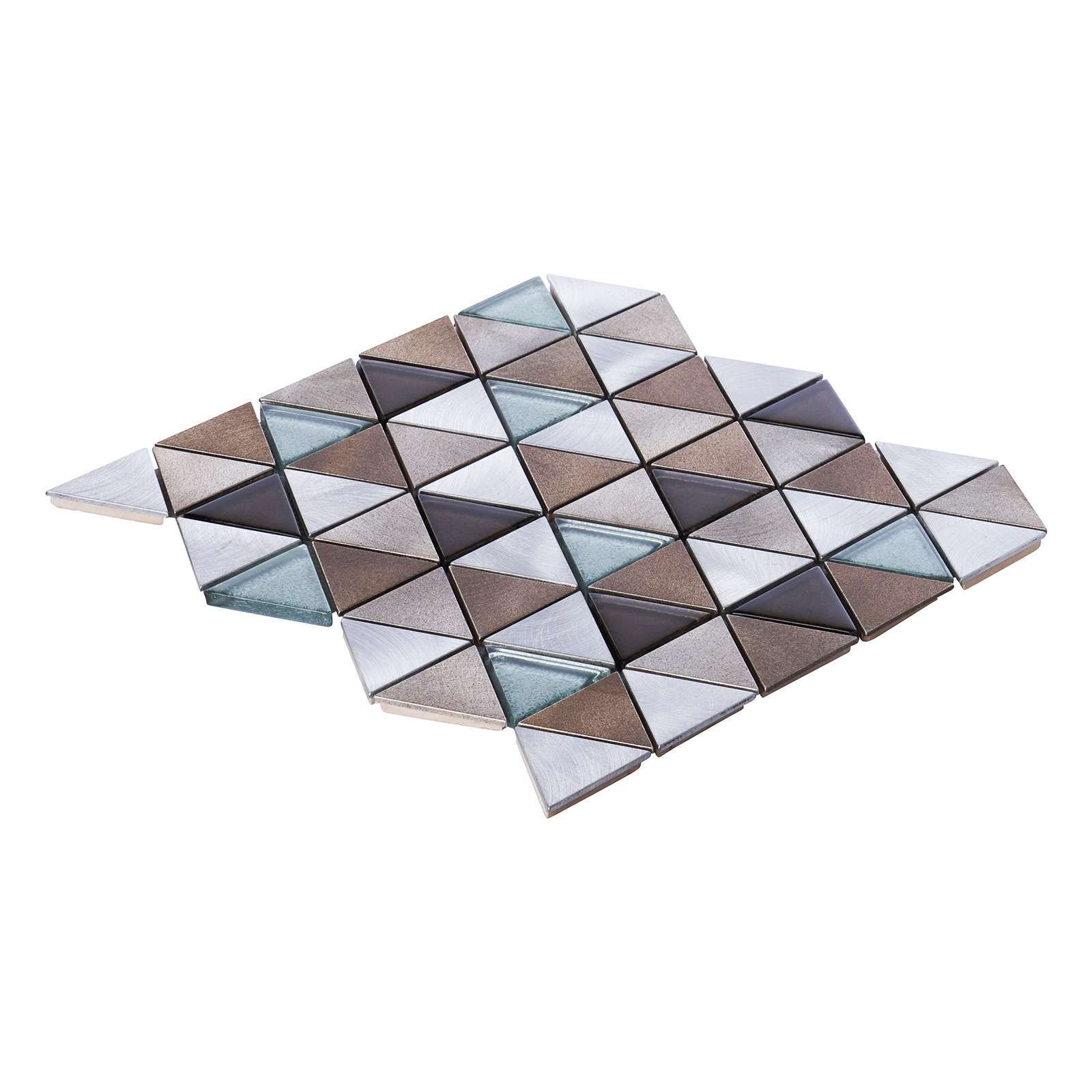 Brown Gray Aluminum Metal Crystal Glass Triangle Mosaic Tile Kitchen Backsplash