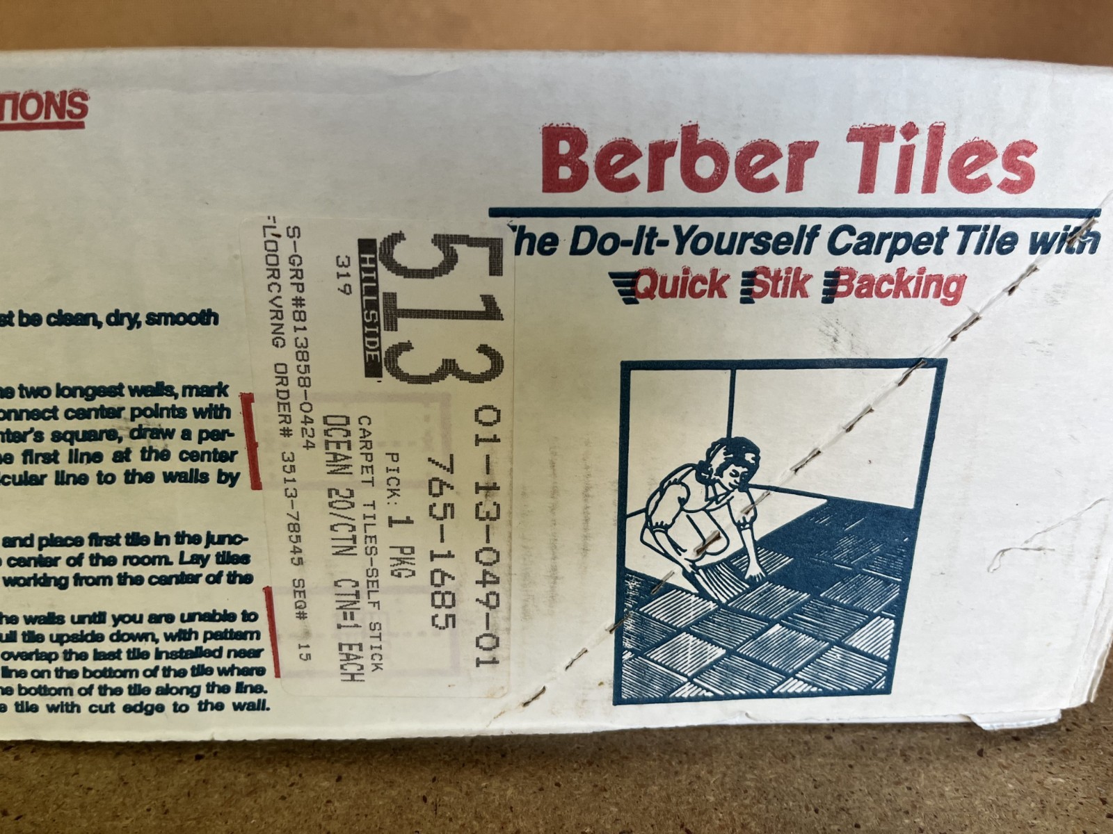 20 PACK 12″ x 12″ Bretlin Quick Stik Berber Carpet Tiles Olefin Ocean Blue