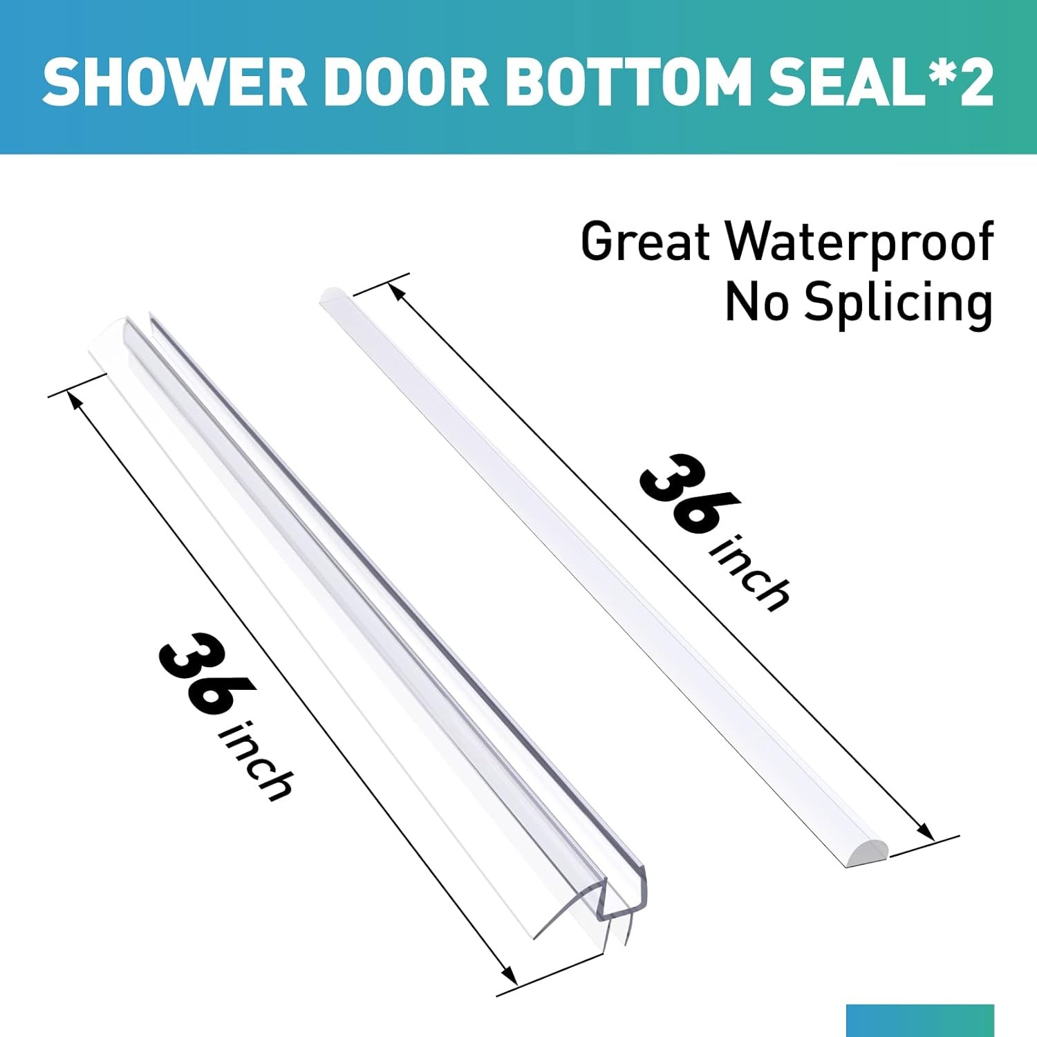 Shower Door Bottom Seal, 2 PCS 3/8″ x 36″ 2PCS Sweep-3/8", Clear