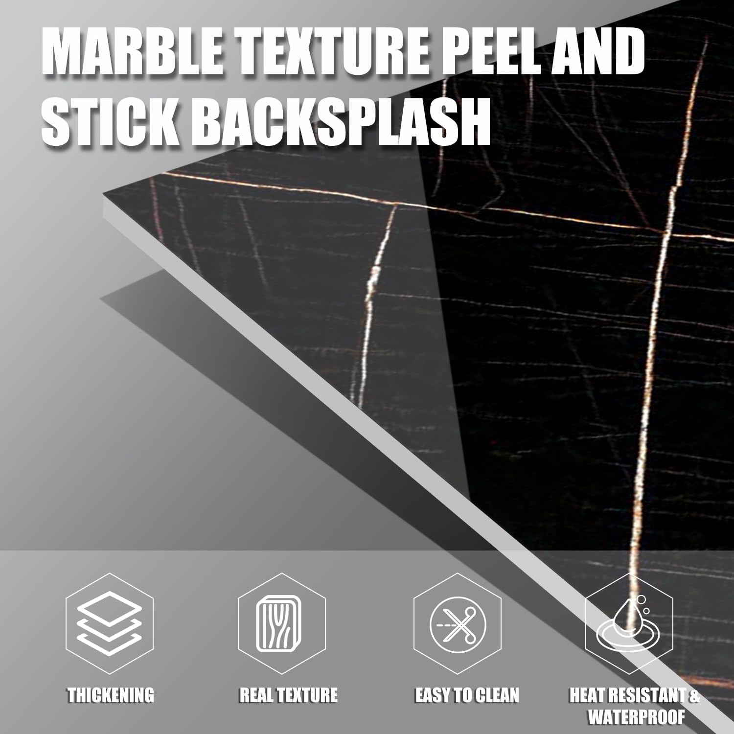 Marble Peel and Stick Backsplash Waterproof 23.6″X11.8″ PVC Wall Panels, PVC Foa