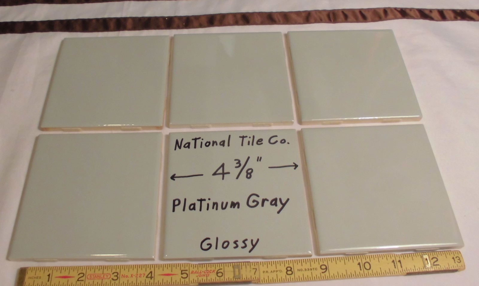 6 pcs. Vintage *Slate Gray-Platinum Gray* Glossy Ceramic 4-3/8″ National Tile Co