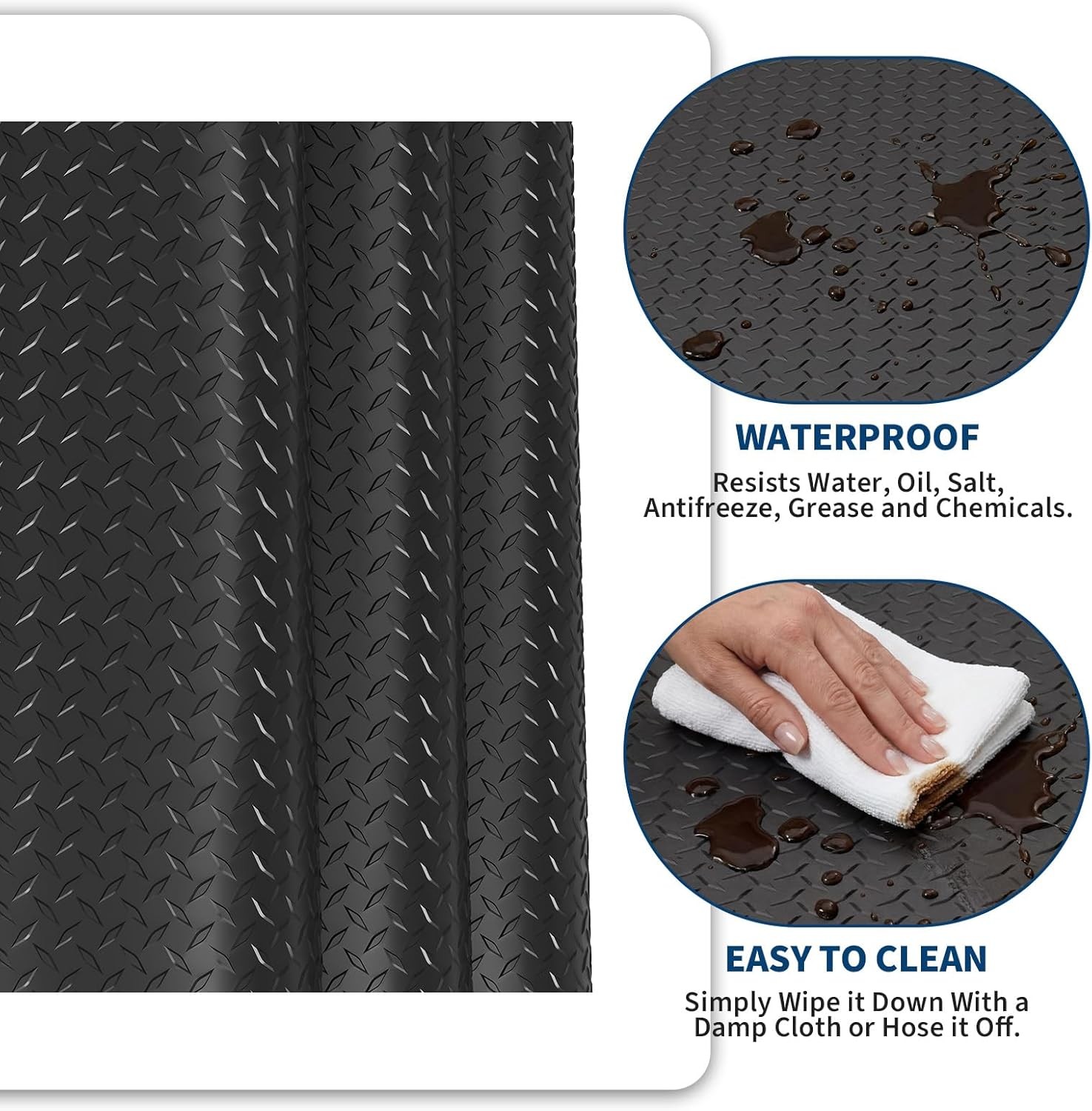 8/10/17/20 FT Waterproof Diamond Plate Garage Floor Mat 2mm PVC Roll, Non Slip