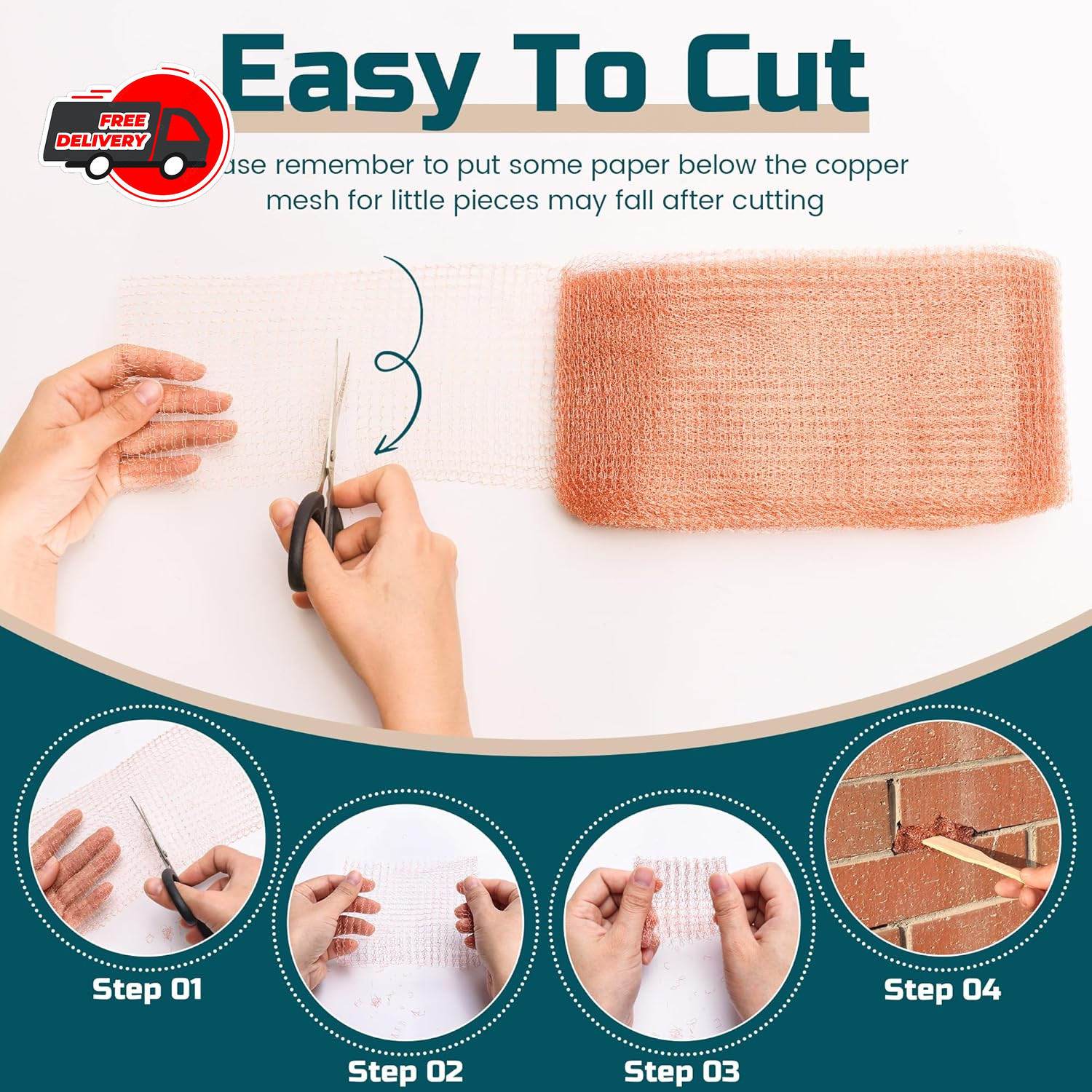Copper Mesh Rodent Control, 5In X 30Ft Rustproof Pure Copper Mesh Roll for Slug