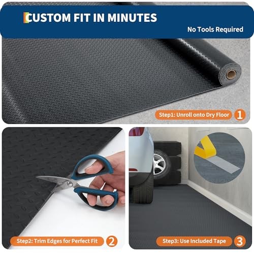 8×20 FT Garage Floor Mat, 2.8Mm Thickened Non-Slip PVC 7.5x17FTx2.8mm Black