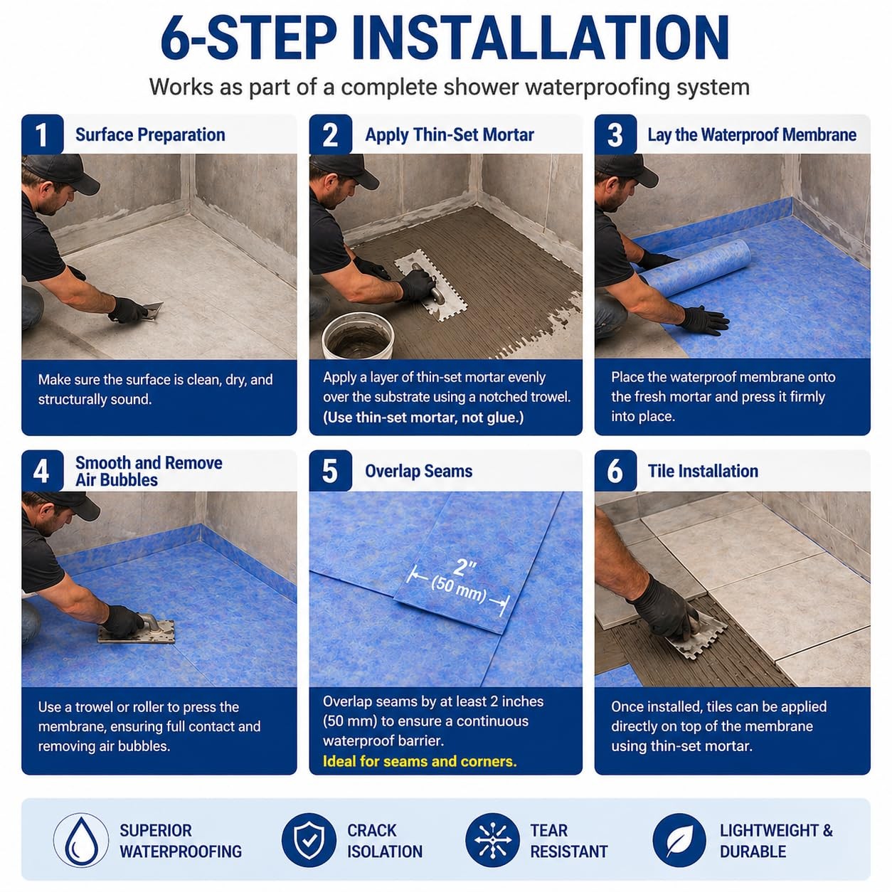 Waterproof Membrane for Shower 3.3 FT x 98.5 FT, x 323 SQ (B)