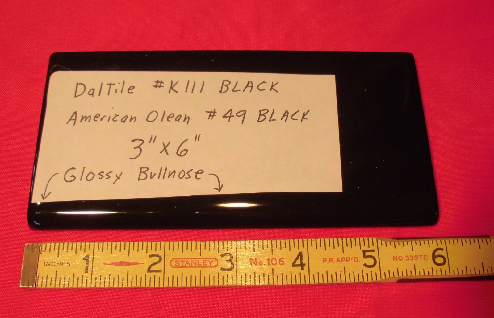 Gloss Black 3″ x 6″ Ceramic Tile Bullnose Trim Edge Subway by American Olean NEW