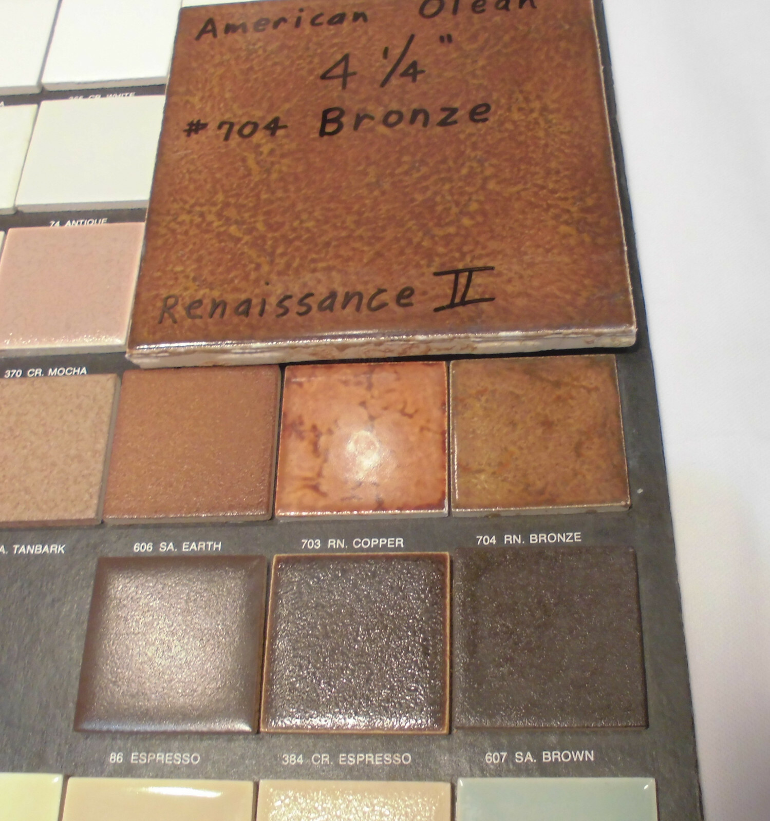 1 pc. Vintage *Brown Swirls* Glossy Ceramic Tile; American Olean 4-1/4″ Used
