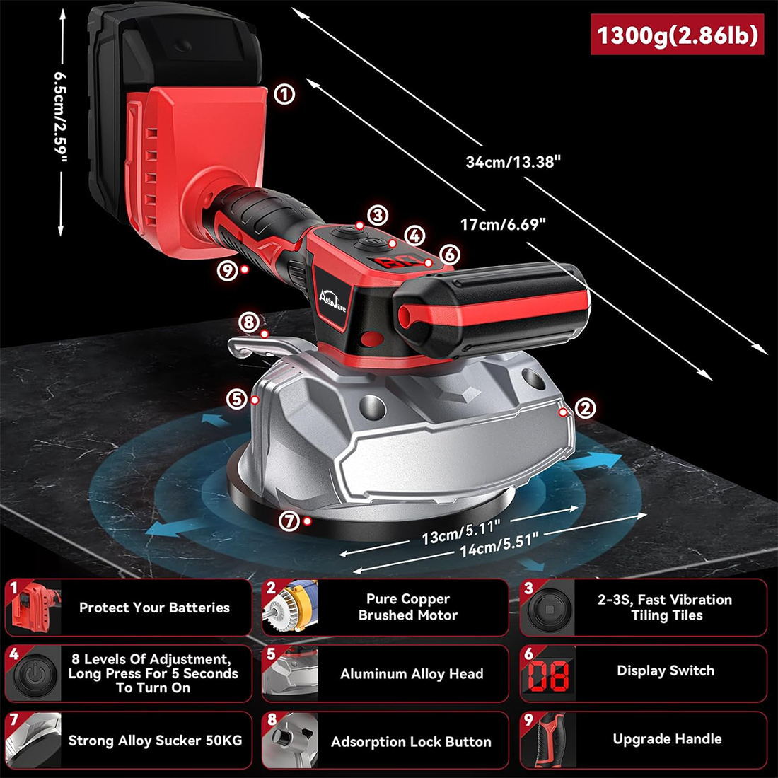 Tile Vibration Leveling Machine for Milwaukee 18V Battery , 5 Adjustable Speed