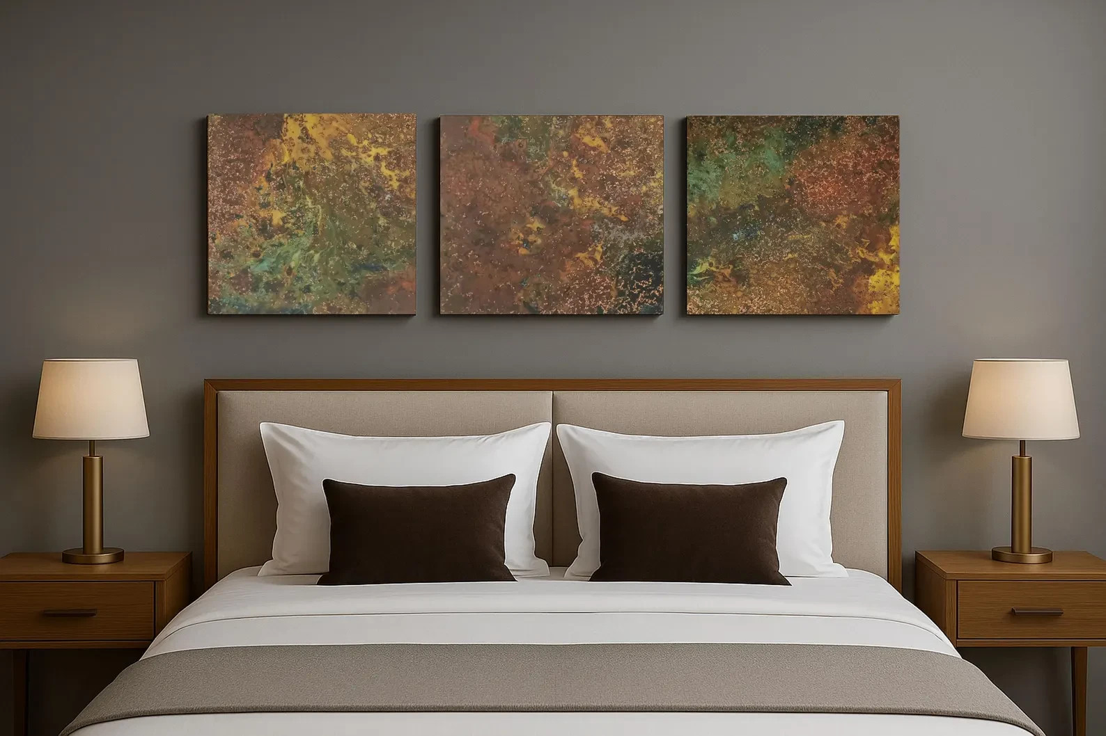 Real Copper Wall Art – 3 Panel Metal Artwork – Handcrafted Patina Decor