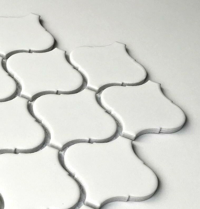 White Glossy Lantern Arabesque Porcelain Mosaic Tile Wall (SAMPLE SWATCH)