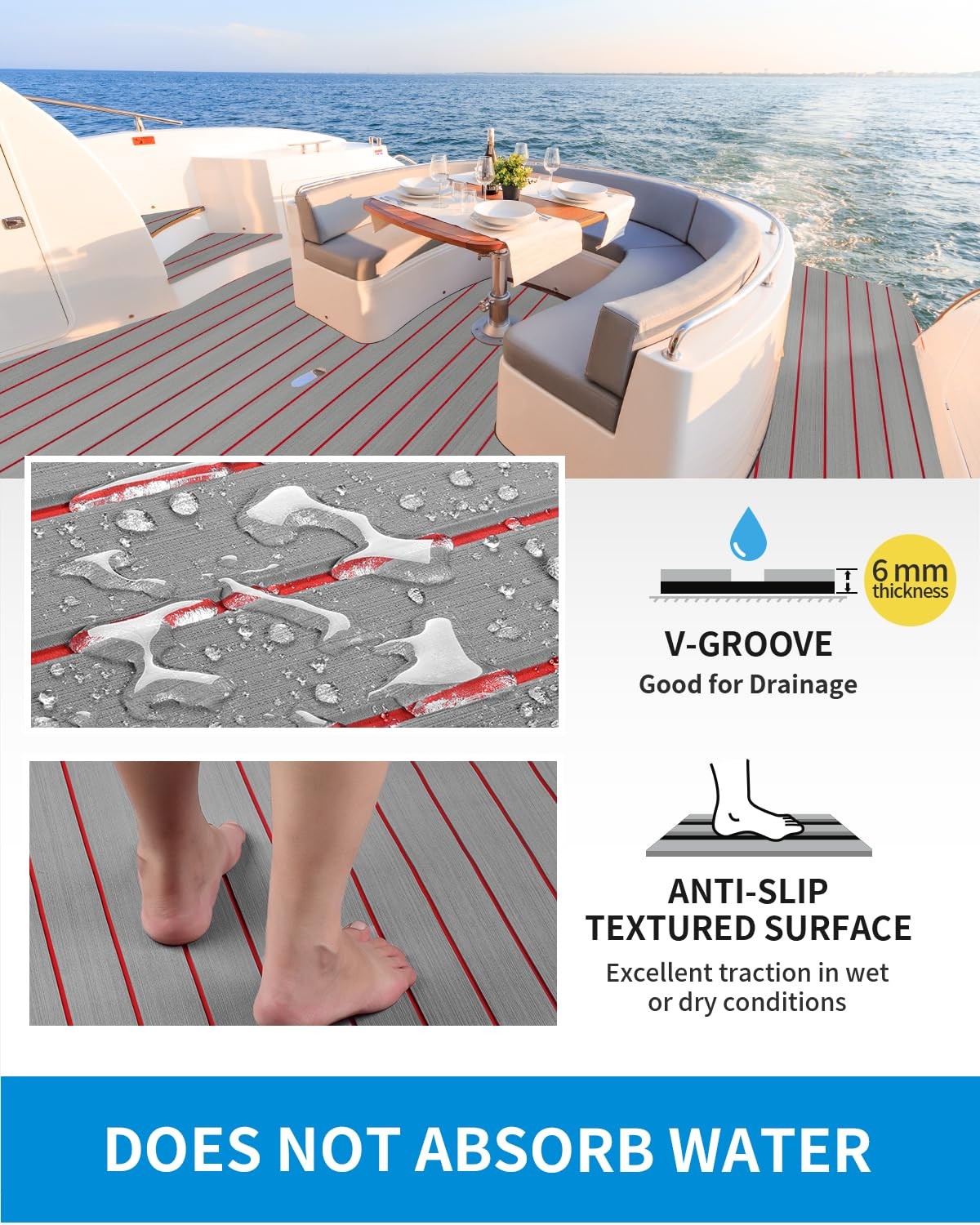 Boat Flooring Eva Foam Selfadhesive 96”x45.6”/36”/28.8”/16.8” Faux Teak Mar