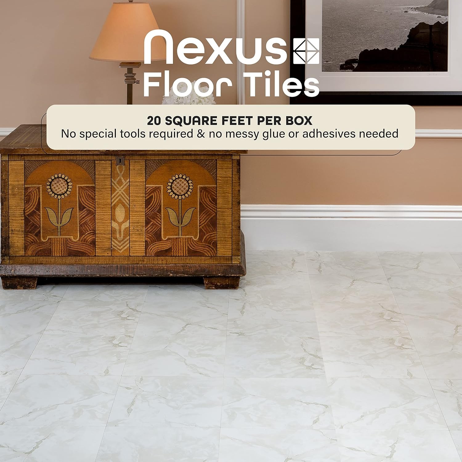 FTVMA40220 Nexus 12″ Vinyl Tile – Marble Classic White with Grey Veins, 20-Pack