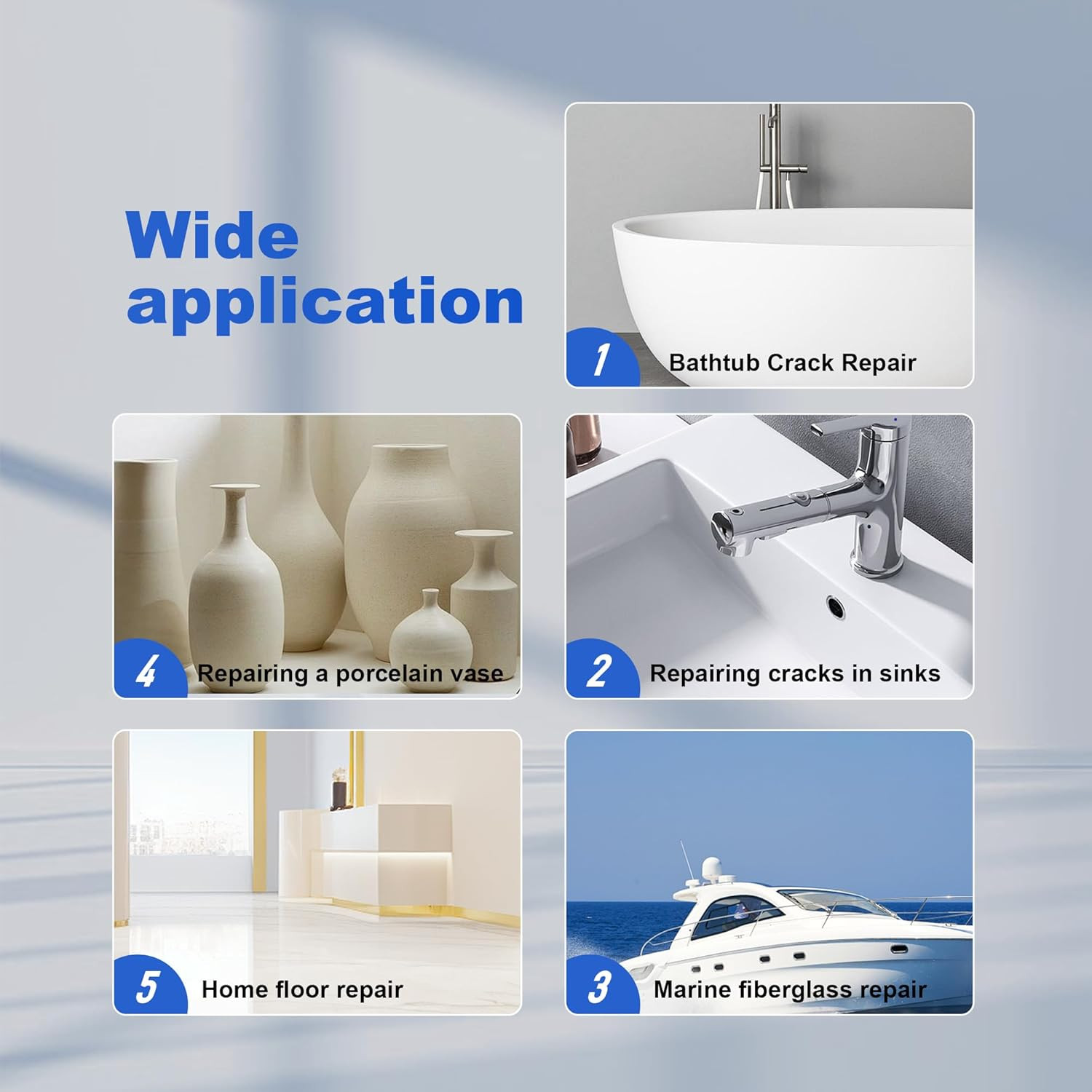 Professional White Bathtub Repair Kit – Permanent Fix for Chips, Cracks & Holes