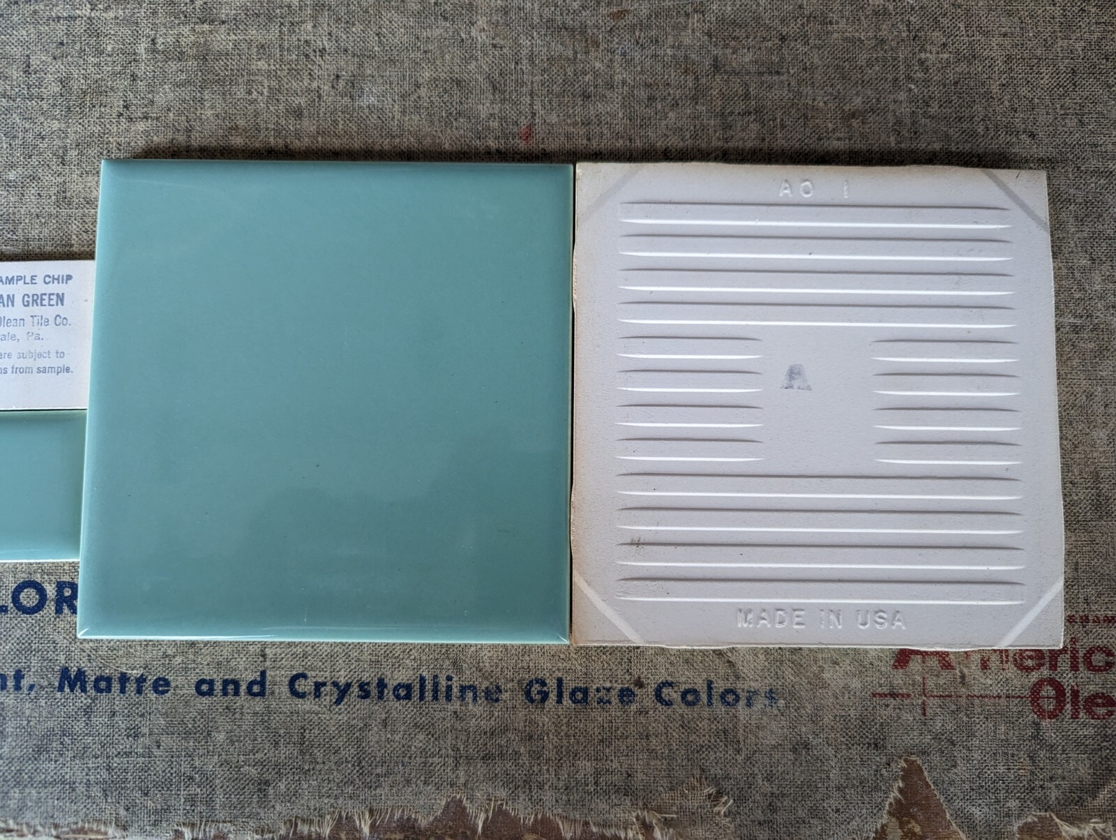 2 pieces 4 1/4″ Ceramic Tile #15 Sylvan Green New American Olean Tile