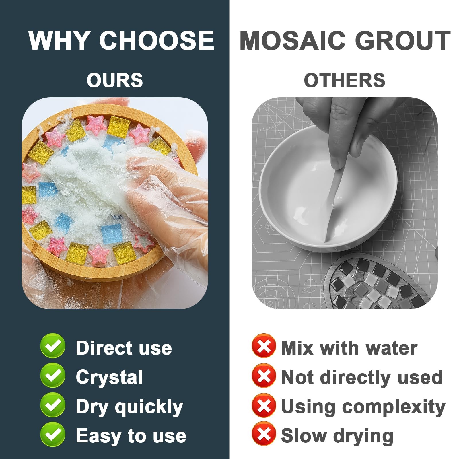 200g Professional Mosaic Grout for Crafts White – Quick-Dry Crystal Tile Grou…