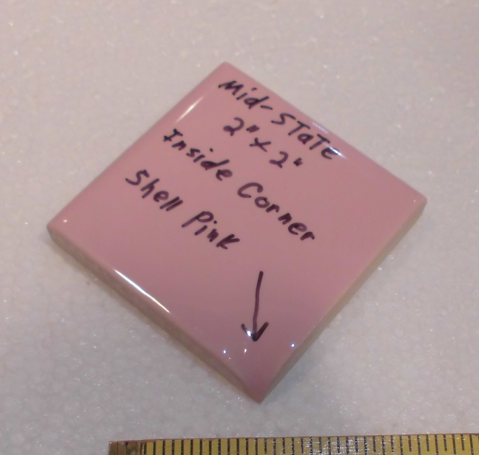 1 pc. Shell Pink: 2″ X 2″ X 5/16″ Ceramic Surface Bullnose Inside Corner Tile