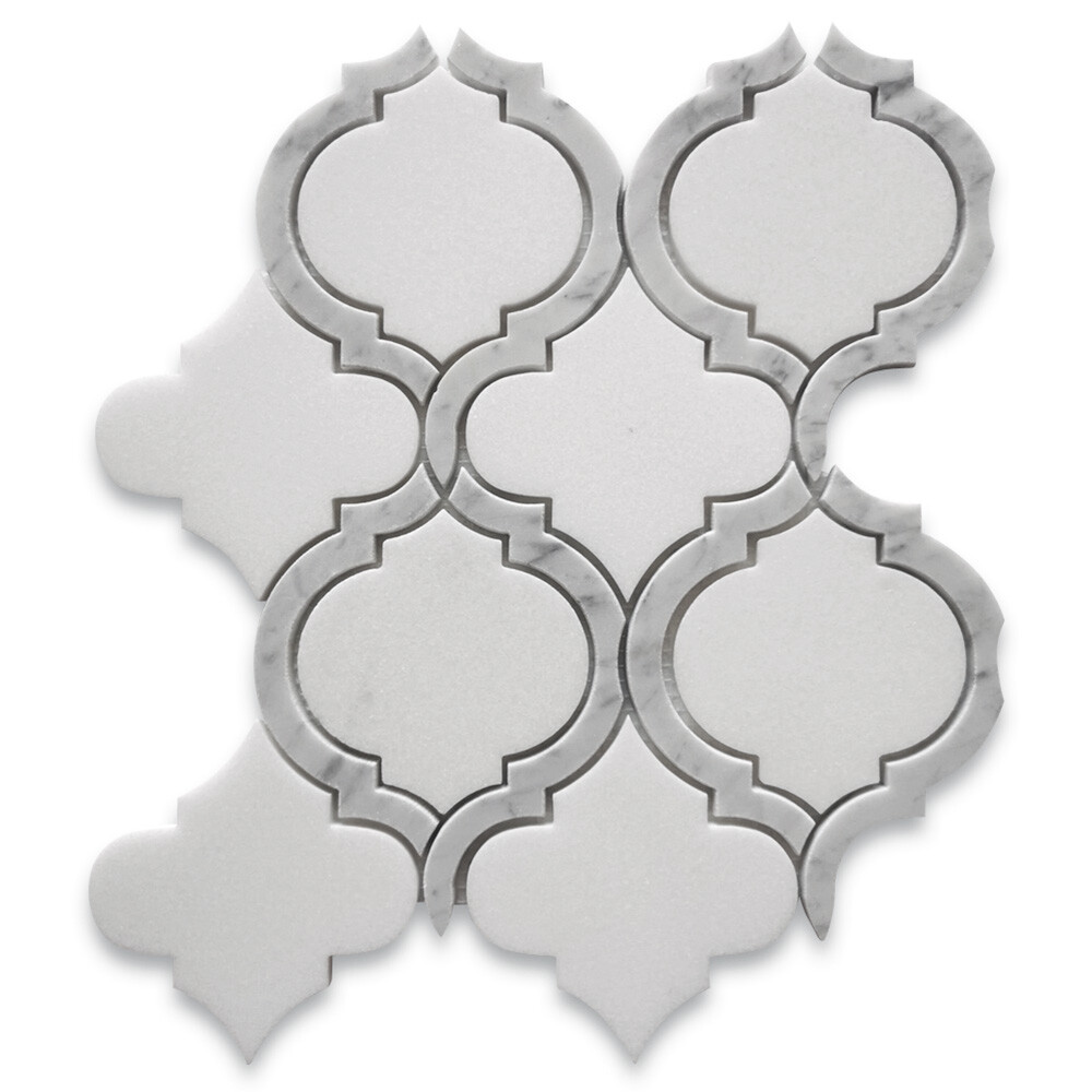 T89AXH Thassos White Marble Arabesque Baroque Lantern Waterjet Tile Honed