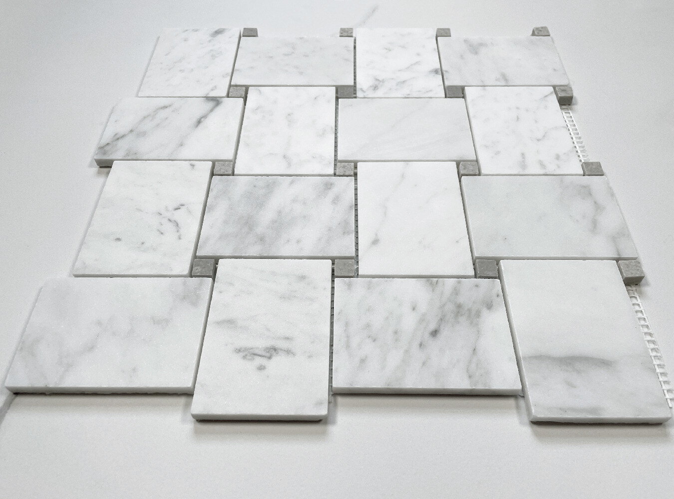 C663XH Carrara Marble Wide Basketweave Mosaic Tile Gray Dots Carrera Honed