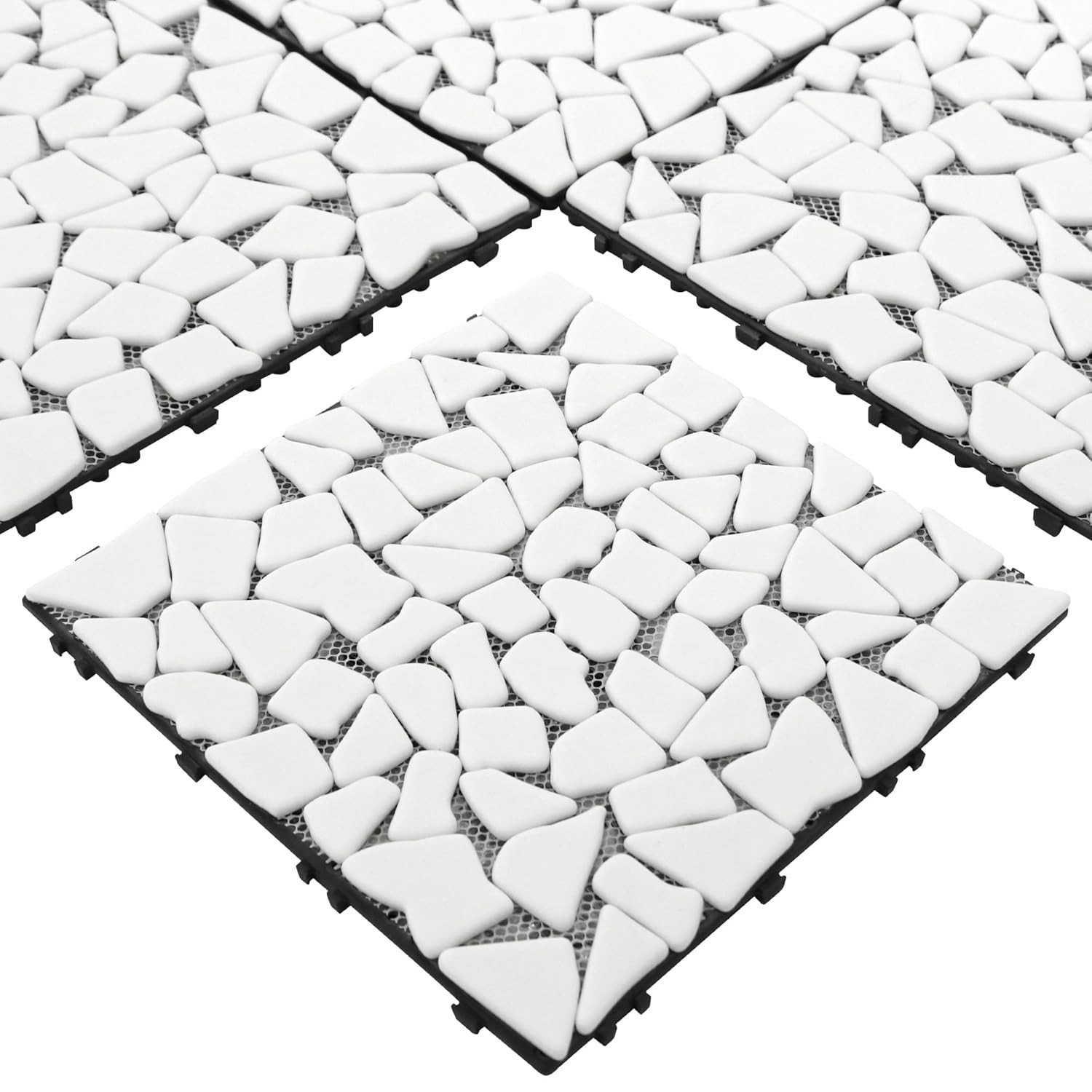 4PCS Natural Stone Interlocking Deck Tiles 12″x12″ Pebble Waterproof Patio Deck