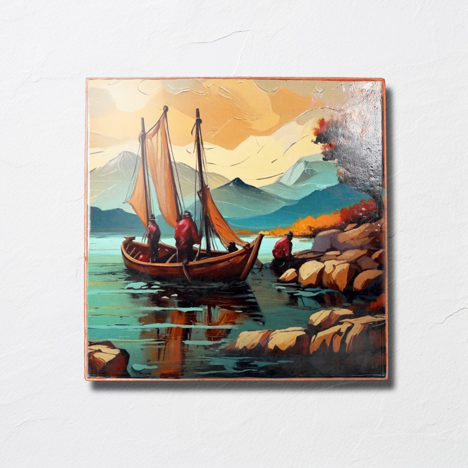 Decorative Ceramic Clay Tile Giftianza Handmade Printed Unique Wall Art Lanscape