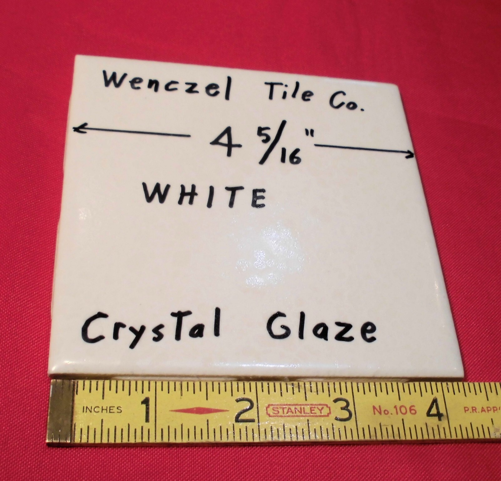 1 pc. White: Crystal Glaze Ceramic Tile by Wenczel Co. 4-5/16″ made 1970’s – 80
